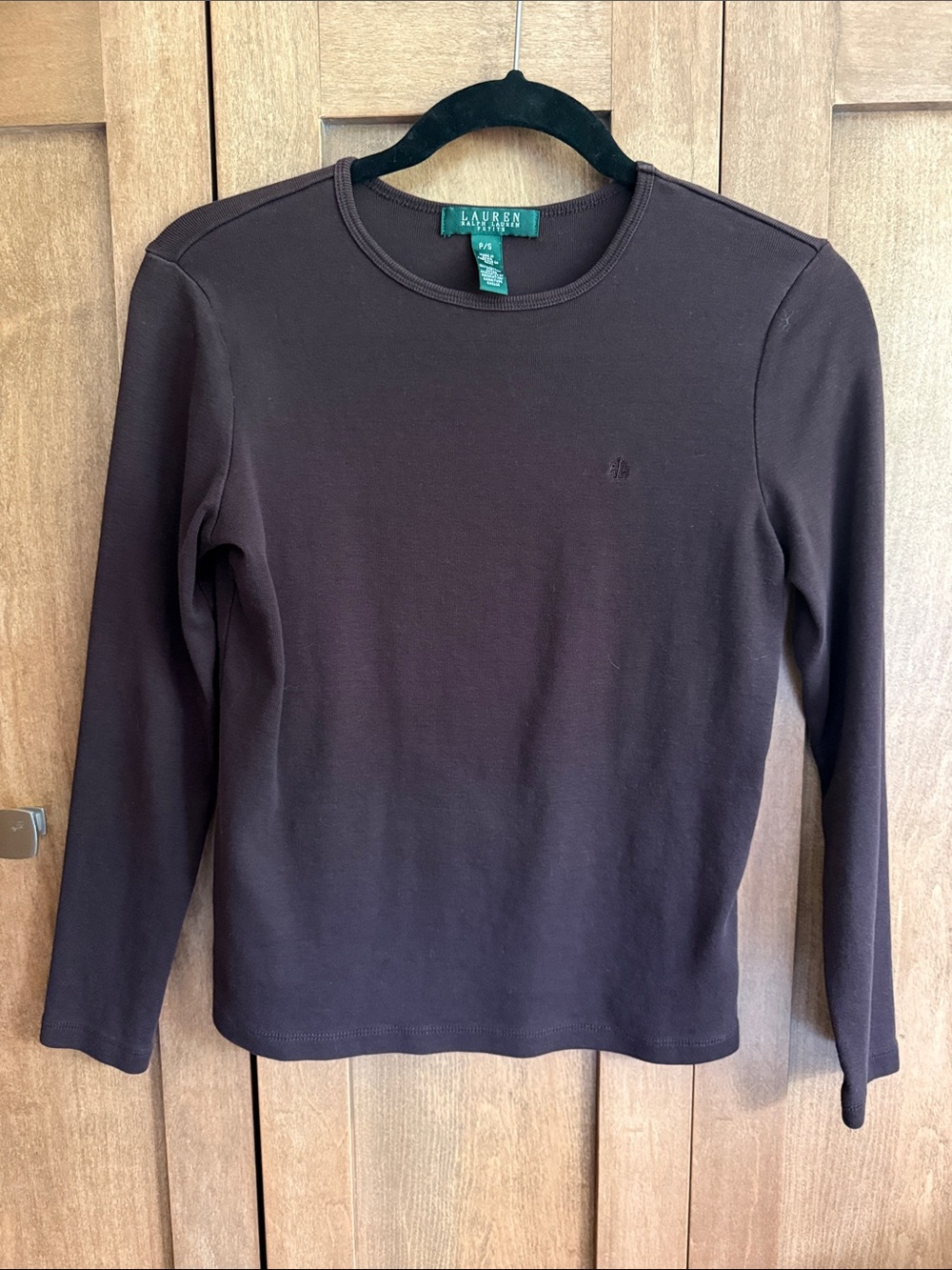 Lauren Ralph Lauren Women's Dark Brown Long-Sleeve Crewneck Top EUC